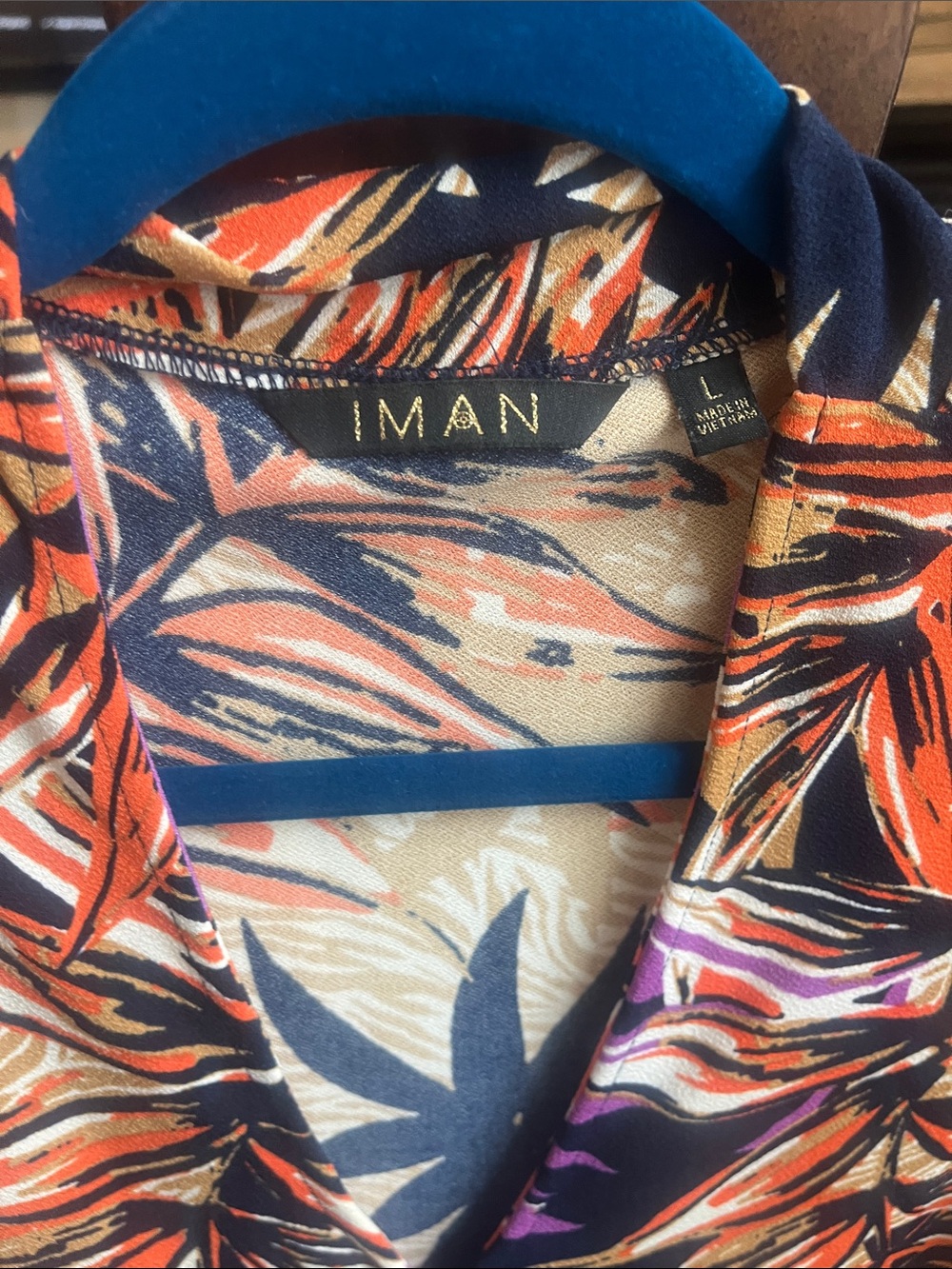 IMAN Tropical Leaf Sleeveless Top in Navy, Orange & Purple - Picture 3 of 3